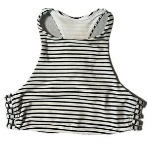 Hollister Adult Small Black & White Striped Halter Bikini Top Ruched side slits‎